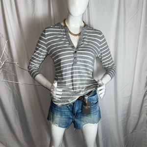 MICHAEL Michael Kors Striped 3/4 Sleeve Tee- SMALL
